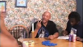 Dark-skinned giant's thick shaft devours slut-wife in chaotic interracial gangbang