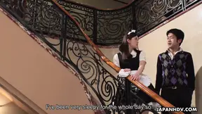 Japanese maid Anna Kimijima deepthroat a hard cock