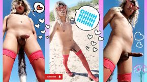 Shemale slut walks with pantyhose, buttocks, anal plug and heels, very delicious and hot