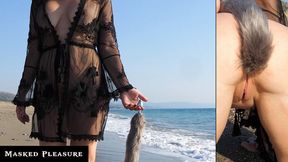 Hot MILF with a Fox Tail Butt Plug carried while a leisure Walking at the Beach