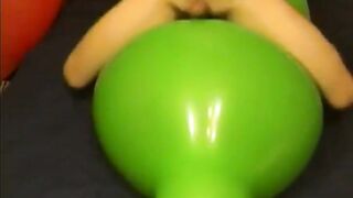 Ample green balloon railing shagging spunk