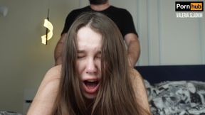 Real couple's hot amateur Valeria Sladkih gets hard anal fucked and cums out of her ass