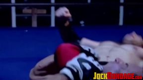 Inked hunk choked and dominated after losing the match