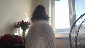 sexy cleaning lady and yoga time