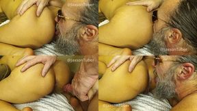 Bi-guy Eating Ass and licking his precum from her asshole while also eating her ass from behind - Jaxson sticking his tongue in her asshole licking it until his cock is dripping with precum - He puts his precum on her asshole and he licks her asshole
