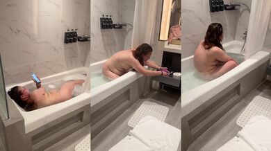 Naked girl soaking in hotel bath teased then fucked raw