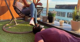 Foot worshipping on my balcony