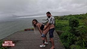 Anne's big ass and wet fuck at beach - surprise black cumshot