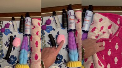 Stepmom’s huge toy makes her pussy gush perfect