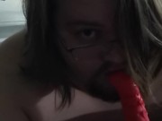 Sucking a Dildo in a Parking Garage Wearing Panties!