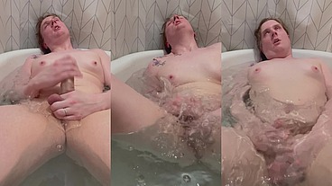 Tgirl smokes in the tub and jacks off