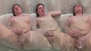 Tgirl smokes in the tub and jacks off