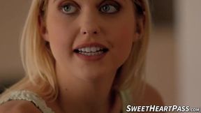 Blonde Chloe Cherry sucks and fingers the trimmed pussy of lesbian Val Dodds