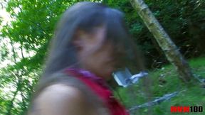 a cow-girl is getting double fucked by 2 stallion