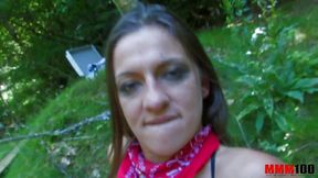 a cow-girl is getting double fucked by 2 stallion
