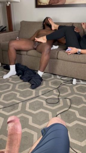 Cuck have to watch Goddessteresa give my bbc a Footjob