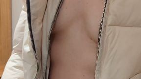 Petite Sexy real MILF Jacket Try-on with just a Thong (& without) ready to be unwrapped this Ski season Geneva Mayflower