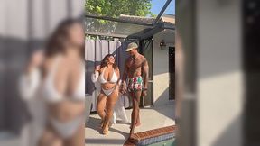 Big natural tits girl had fun with his BBC by and in the pool POV