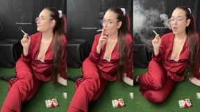 Dangling & big creamy exhales, Smoking in silk pyjamas and wearing glasses - Smokingrapunzel