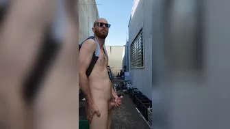 Slim young Aussie caught jerking his big dick outside