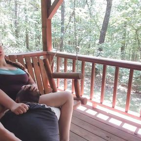 Outdoor Porch Swinging Blow Job and Pussy Licking with Ginger MILF Wife With Long Braided Hair