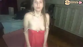 Russian OLDER WOMAN's backyard solo playtime in dress