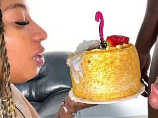 I bust my step sister's booty on her birthday and put my cum on the cake