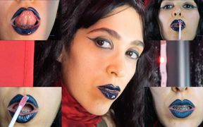 Gothic Dark Blue Lipstick and Glossy Lips