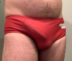 Creaming a red speedo