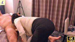 A Voluptuous, Masochistic Woman in Her Fifties (ayaya) Happily Sucks the Cock of a Slovenly, Nearly 60-year-old Man.