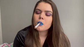 Sexy smoker with blue lipstick
