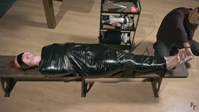 Extremely ticklish big Anastasia's feet in PVC cocoon + Interview (HD 720p MP4)