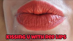 Big Red Lips Blowing Kisses Close-Up – Retouching Lipstick & Teasing You Non-Stop