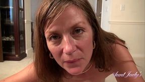 Hairy MILF stepsister gives POV blowjob