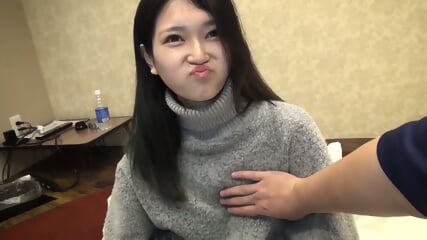 Cutie Japanese girl with almost flat chest gets naked and exposes her