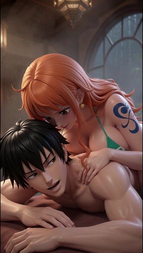 With Her Huge Tits and Voluptuous Ass, Nami Heats the Client Until She Rides His Dick - Ai-generated Content