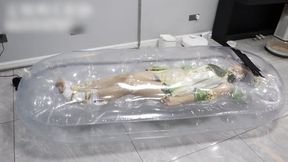 GG89-Cute Asian girl cosplaying as Little Grass God is trapped in a hovercraft.