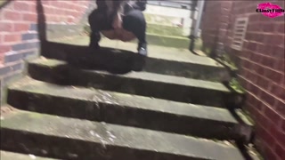 Pissing on a public staircase