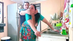Asian housewife gets doggystyle fucked in kitchen