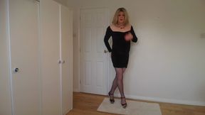 Compilation of blonde in nude pantyhose, dresses and no knickers on