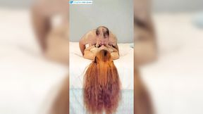 Busty Redhead MILF enjoys fucked with long hair draped over bed