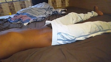 my neighbor could not resist my big black dick when she saw me in my bed. And she decided to suck it dry.