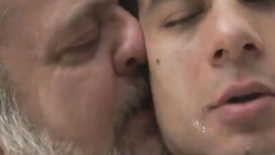 Chubby old guy fucks his twink stepson in face and ass