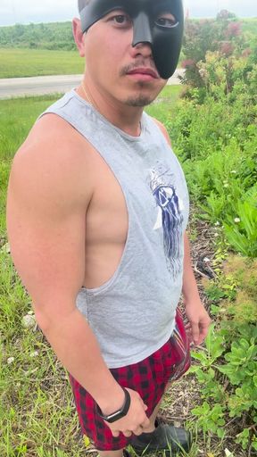 Muscular Asian Hunk Strips and Flexes Naked by the Highway Muscle Worship Jo & Cum Eating