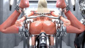 Metal-bound blonde bimbo gets ravaged in 3D fetish hell.