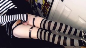 Femboy reveals whats under his tiny black skirt