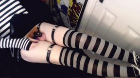 Femboy reveals whats under his tiny black skirt