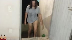 Bottomless wife walking on the street and having sex with husband