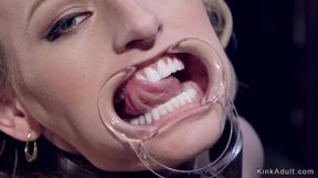 Shackled blond tormented with stakes