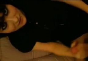 Cute brunette girlfriend grabs my dick and looks on camera